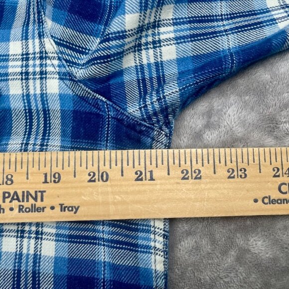 American Eagle Womens Blue Plaid Boyfriend Fit Snap Button Shirt Size L - Picture 10 of 15